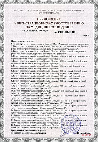Набор брекетов Symetri Clear (пропись MBT) 20 шт. паз 022,018
