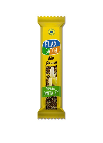Конфета грильяжная льняная "Flax-батон" банан 30гр Компас Здоровья