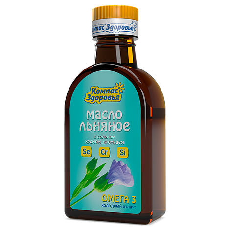 Масло льняное "Компас здоровья" с селеном, хромом, кремнием 200мл