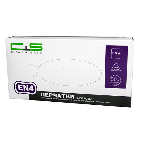 Перчатки Clean+Safe,6,смотровые нитриловые неопудр, с валиком (EN4), размер S