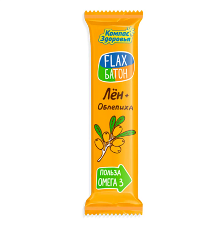 Конфета грильяжная льняная "Flax-батон" облепиха 30гр Компас Здоровья